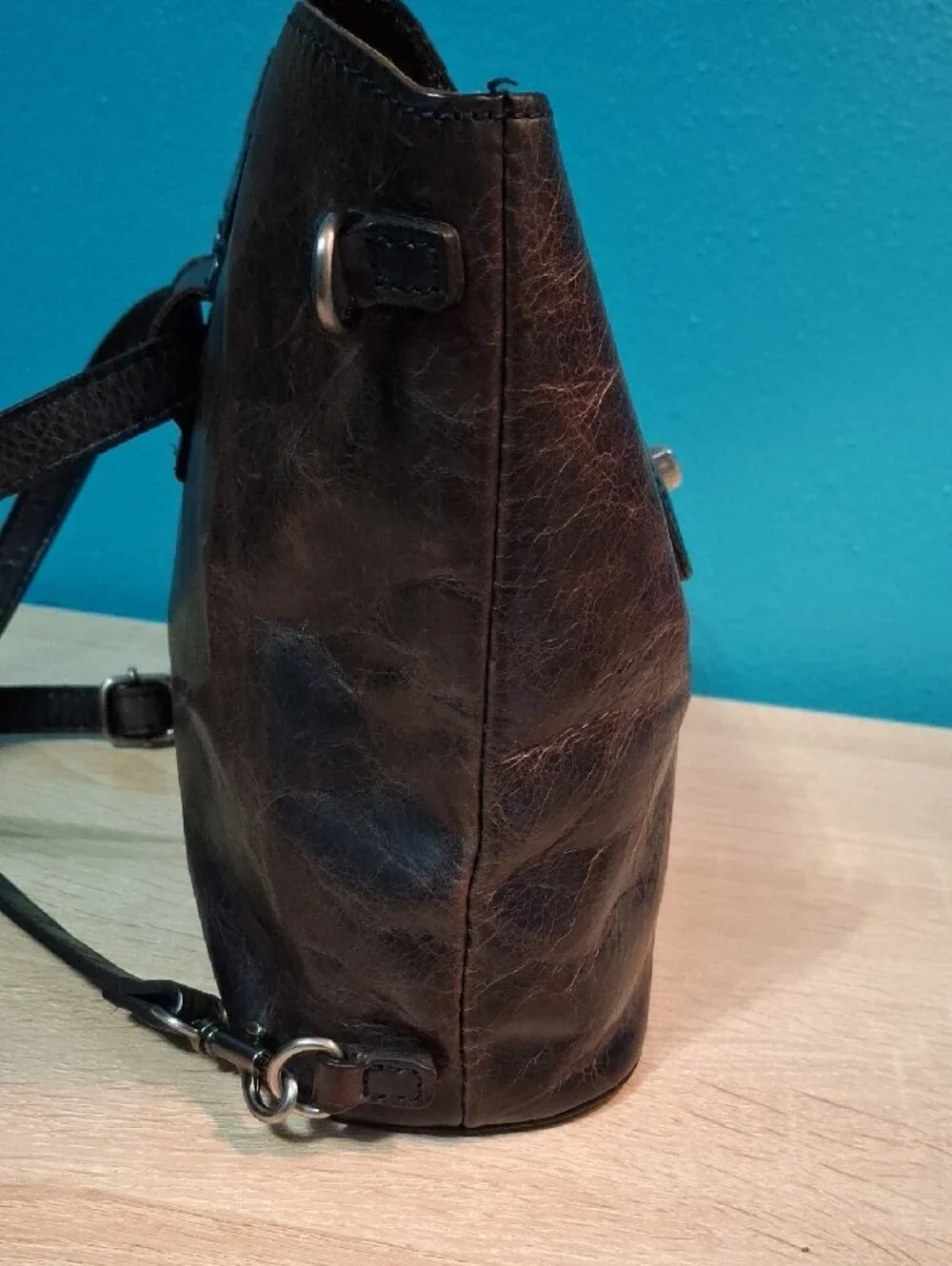 Patricia Nash Bellissimi Distressed Dark Brown Leather Turn-Lock Convertible Bag
